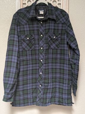 Wrangler men's blue/ green flannel quilted lined jacket size LG Tall workwear